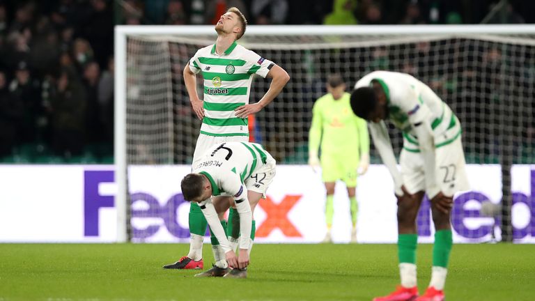 Kristoffer Ajer reacts after Celtic conceded the second goal against Copenhagen