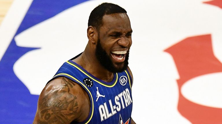 LeBron James celebrates his team's victory in the All-Star Game