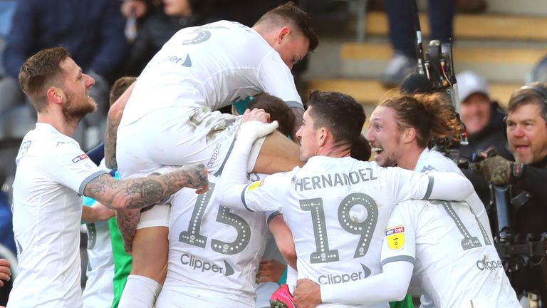 Leeds United celebrate their fourth goal