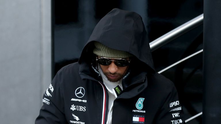 Lewis Hamilton of Great Britain and Mercedes GP walks in the Paddock during day two of F1 Winter Testing at Circuit de Barcelona-Catalunya on February 20, 2020 in Barcelona, Spain. 