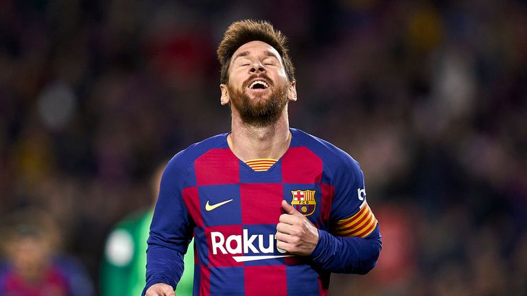 Lionel Messi of FC Barcelona reacts during the Copa del Rey round of 16 match between FC Barcelona and Leganes at Camp Nou on January 30, 2020 in Barcelona, Spain.