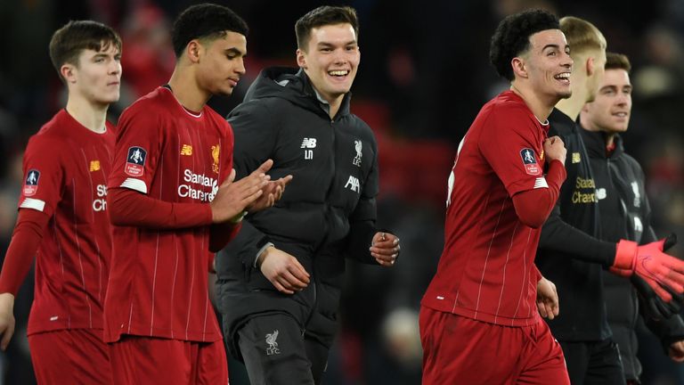 Liverpool U32's team celebrate their FA Cup victory