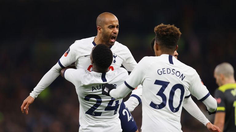 Lucas Moura celebrates scoring for Spurs against Southampton