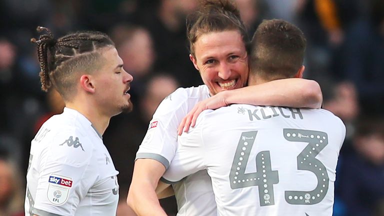 Leeds' Luke Ayling celebrates his goal against Hull City