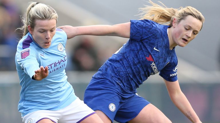 Action from Manchester City vs Chelsea in the WSL