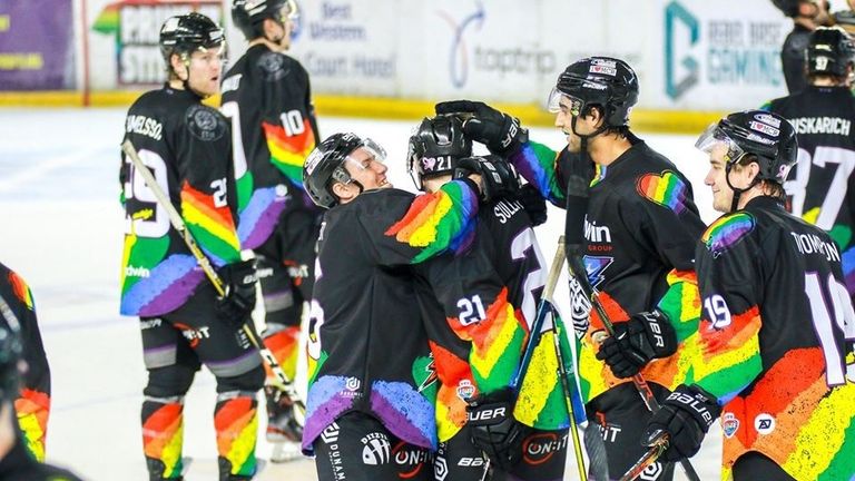 Manchester Storm in Pride rainbow jerseys (picture credit: All Sports Photography)
