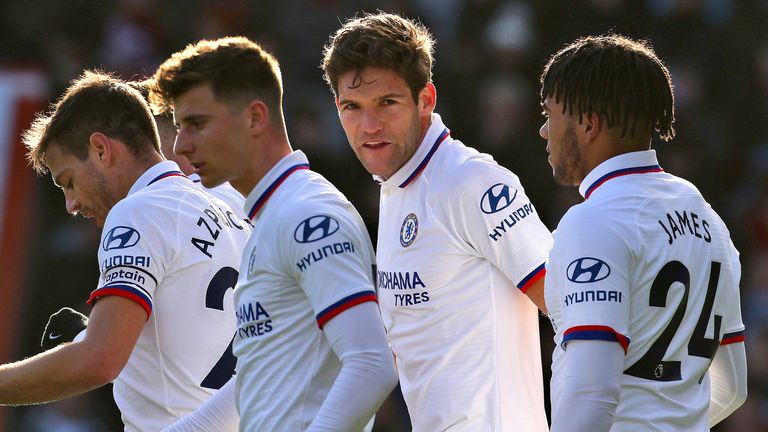 Chelsea's Marcos Alonso after scoring his side's first goal of the game