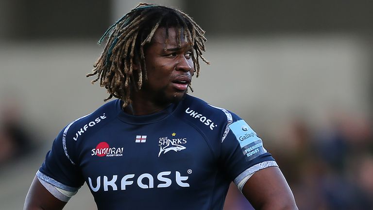 SALFORD, ENGLAND - OCTOBER 06:  Marland Yarde of Sale Sharks during the Gallagher Premiership Rugby match between Sale Sharks and Newcastle Falcons at AJ Bell Stadium on October 6, 2018 in Salford, United Kingdom. (Photo by Nigel Roddis/Getty Images)                       