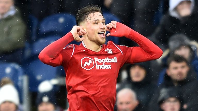 Matty Cash celebrates scoring Nottingham Forest's equaliser against West Brom