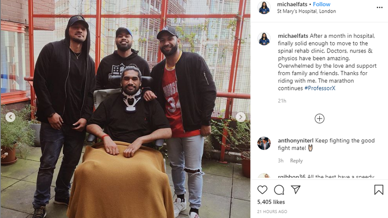 Worcester Warriors lock Michael Fatialofa posted on Instagram, following his successful spine treatment