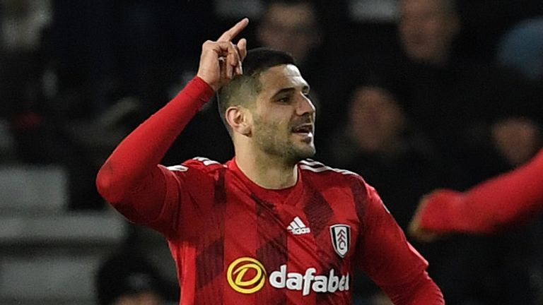 Mitrovic celebrates a Fulham goal vs Derby