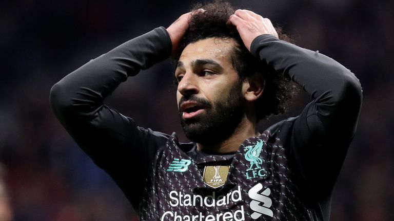 Mohamed Salah reacts to a missed Liverpool chance vs Atletico Madrid