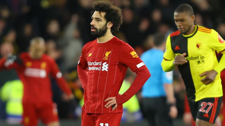 Mohamed Salah looks dejected during the Premier League match between Watford and Liverpool