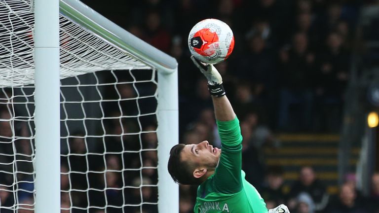 Newcastle goalkeeper Martin Dubravka makes a save against Crystal Palace