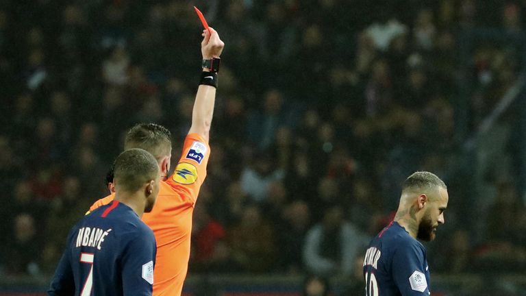 Neymar was sent off for the second time in his PSG career