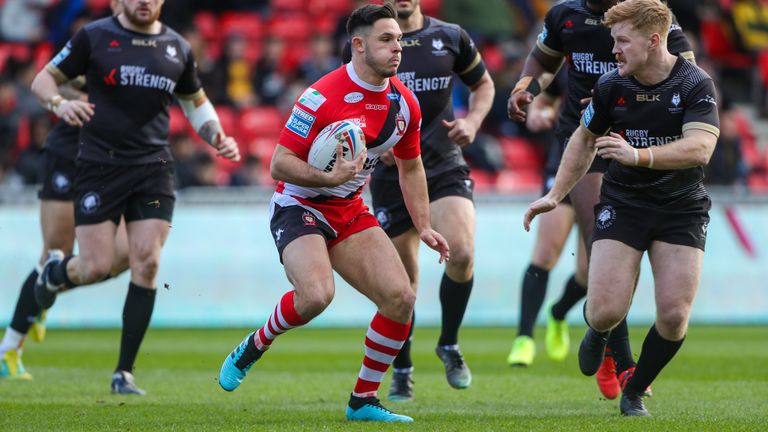 Picture by Alex Whitehead/SWpix.com - 08/02/2020 - Rugby League - Betfred Super League - Salford Red Devils v Toronto Wolfpack - AJ Bell Stadium, Salford, England - Salford's Niall Evalds in action.