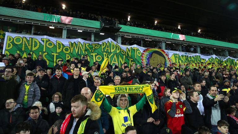 Norwich City fans with Justin Fashanu banner