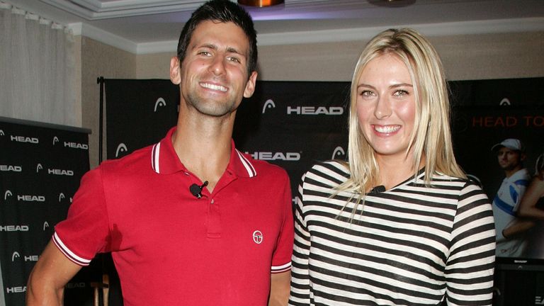 Novak Djokovic and Maria Sharapova attend the unveil the latest collection from HEAD at the The Benjamin Hotel on August 24, 2011 in New York City.