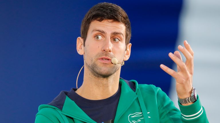 Novak Djokovic of speaks to the media during a press conference at Novak Tennis Centre on February 18, 2020 in Belgrade, Serbia