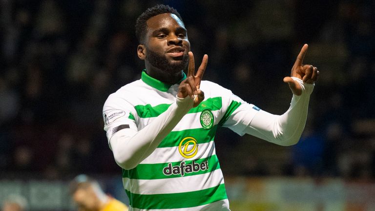 Celtic’s Odsonne Edouard celebrates making it 1-0 against Motherwell