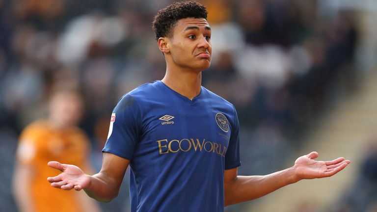 Ollie Watkins celebrates scoring in Brentford's 5-1 win over Hull City