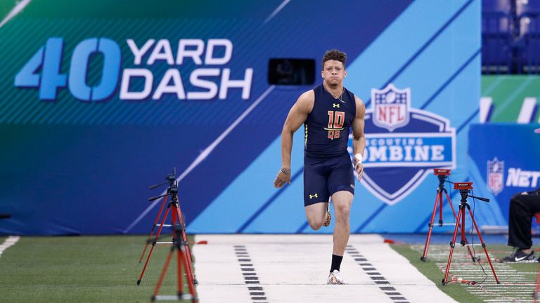 Kansas City Chiefs' Super Bowl-winning quarterback Patrick Mahomes running the 40-yard dash in 2017