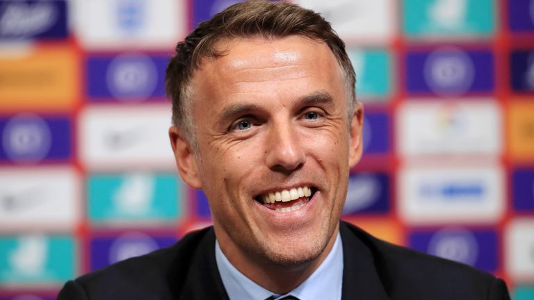 England head coach Phil Neville speaks to reporters after naming his squad for the SheBelieves Cup 