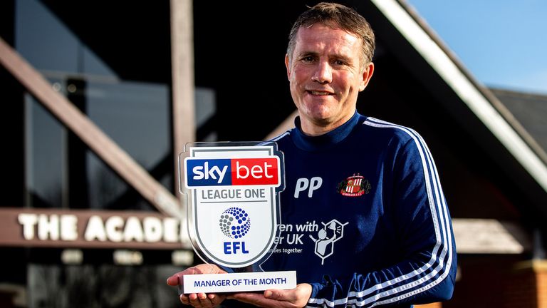 Phil Parkinson of Sunderland wins the Sky Bet League One Manager of the Month award - Mandatory by-line: Robbie Stephenson/JMP - 06/02/2020 - FOOTBALL - Academy of Light - Sunderland, England - Sky Bet Manager of the Month Award