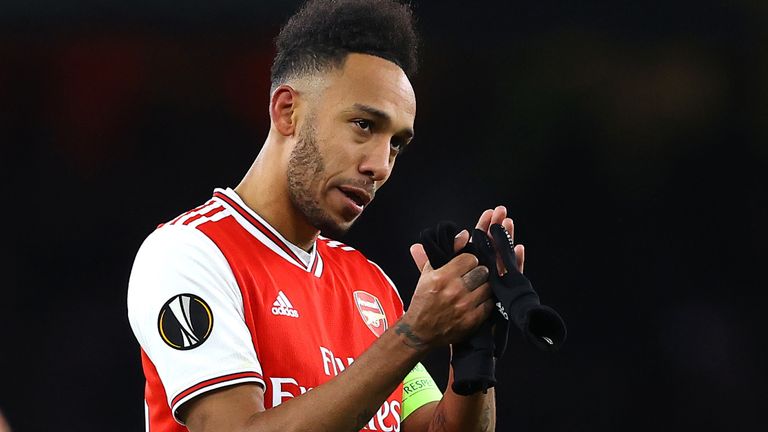 Pierre-Emerick Aubameyang pictured during Arsenal's Europa League exit against Olympiakos at the Emirates Stadium