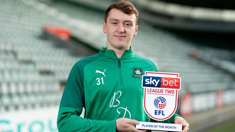 Plymouth Argyle...s Luke Jephcott receives the Sky Bet League Two Player of the Month Award for January 2020 - Ryan Hiscott/JMP - 06/02/2020 - SPORT - Home Park - Plymouth, England - Sky Bet League Two Player of the Month - Plymouth Argyle...s Luke Jephcott for January 2020