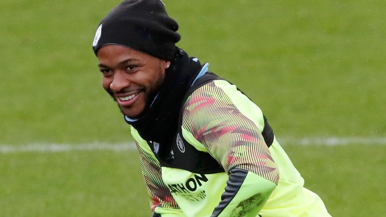 Raheem Sterling trains ahead of Manchester City's Champions League clash with Real Madrid