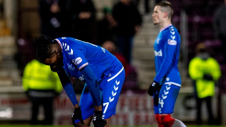 Rangers' Joe Aribo and Ryan Kent look dejected after losing to Hearts