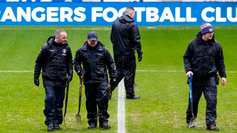 The Ibrox pitch surface failed a 12:30pm inspection on Saturday