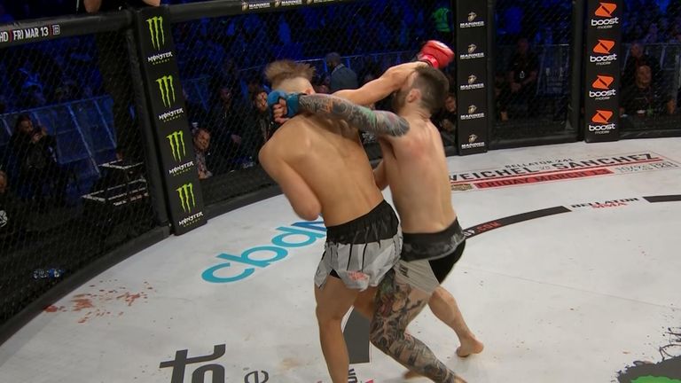 Oliver Enkamp hit Lewis Long with a spinning elbow earning him a victory by knockout