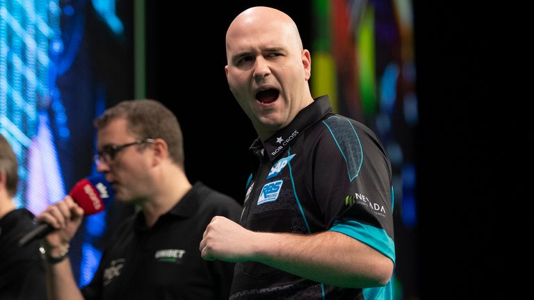 Rob Cross during his Unibet Premier League match against Gerwen Price in Aberdeen (Lawrence Lustig/PDC)