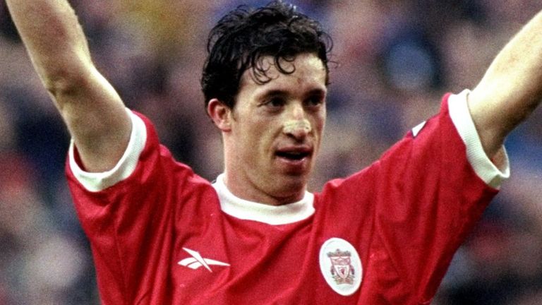 16 Jan 1999: Robbie Fowler of Liverpool celebrates a goal during the match against Southampton at Anfield
