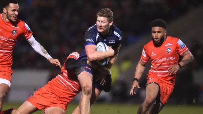 Rob du Preez of Sale Sharks in action during the Gallagher Premiership Rugby match between Sale Sharks and Leicester Tigers at on February 21, 2020 in Salford, England.
