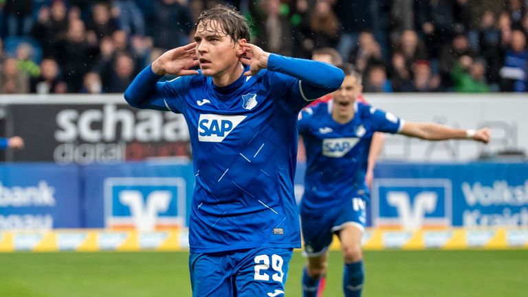  Robert Skov of TSG 1899 Hoffenheim during the Bundesliga match between TSG 1899 Hoffenheim and Bayer 04 Leverkusen at PreZero-Arena on February 1, 2020 in Sinsheim, Germany. 