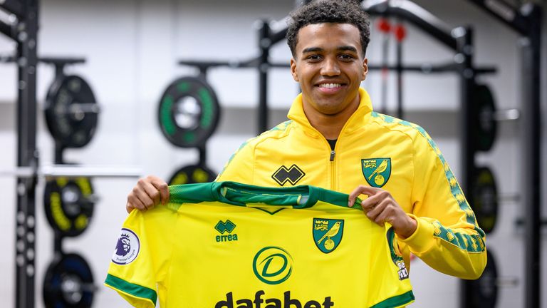 Sam McCallum pictured signing for Norwich City in January