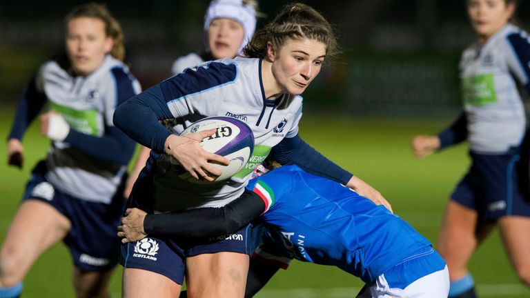 Helen Nelson (L) in action for Scotland