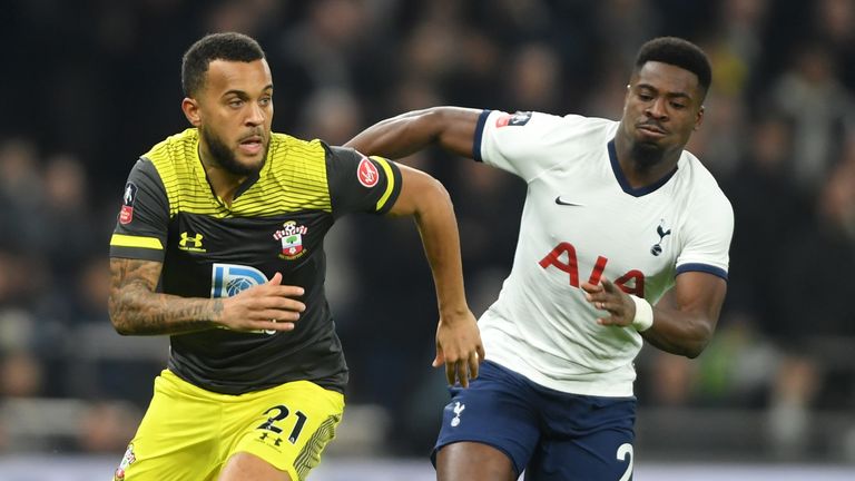 Serge Aurier and Ryan Bertrand battle for the ball during Spurs' FA Cup tie against Southampton