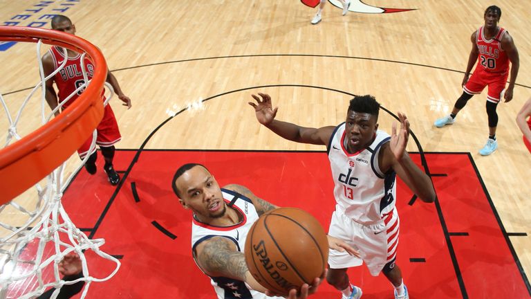 Shabazz Napier of the Washington Wizards shoots the ball against the Chicago Bulls