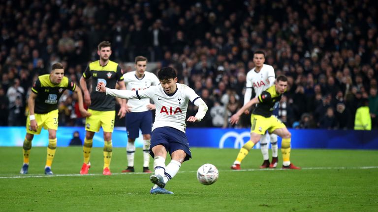 Son Heung-min strikes home the winning penalty against Southampton