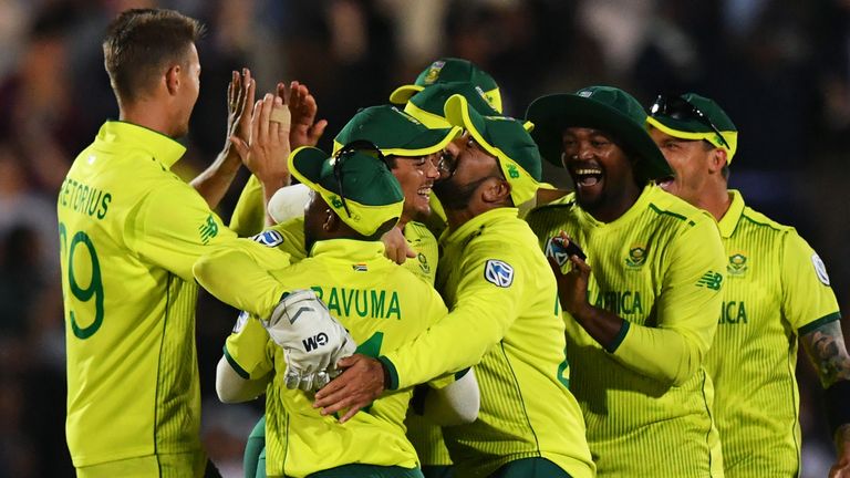 South Africa celebrate T20I win over England at East London