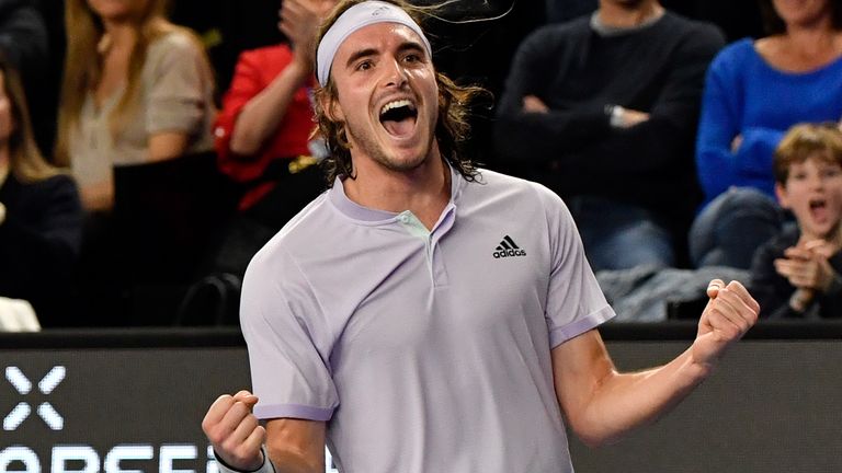 Greece's Stefanos Tsitsipas celebrates after winning against Canada's Felix Auger-Aliassime during their men's singles final match at the ATP Open 13 Provence tennis tournament in Marseille, southeastern France, on February 23, 2020