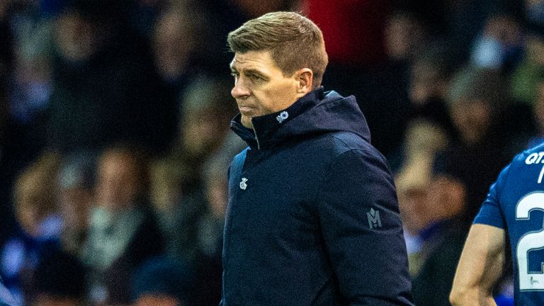 Rangers boss Steven Gerrard watches on in despair as his side slumps to defeat