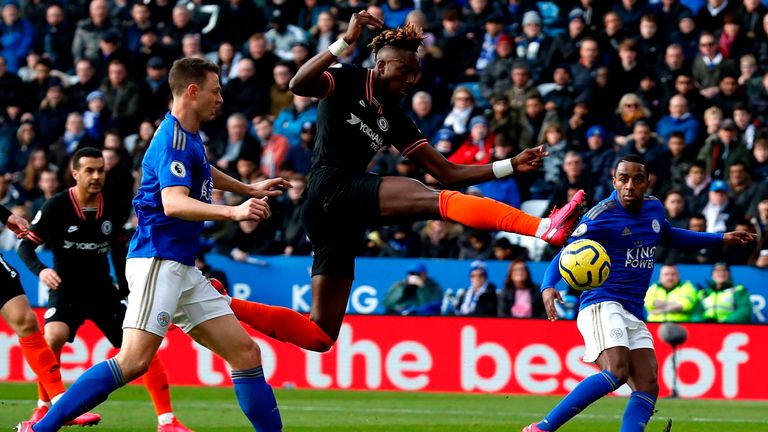 Tammy Abraham is inches away from giving Chelsea the lead