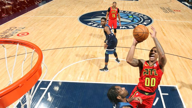 Jeff Teague of the Atlanta Hawks shoots the ball against the Minnesota Timberwolves