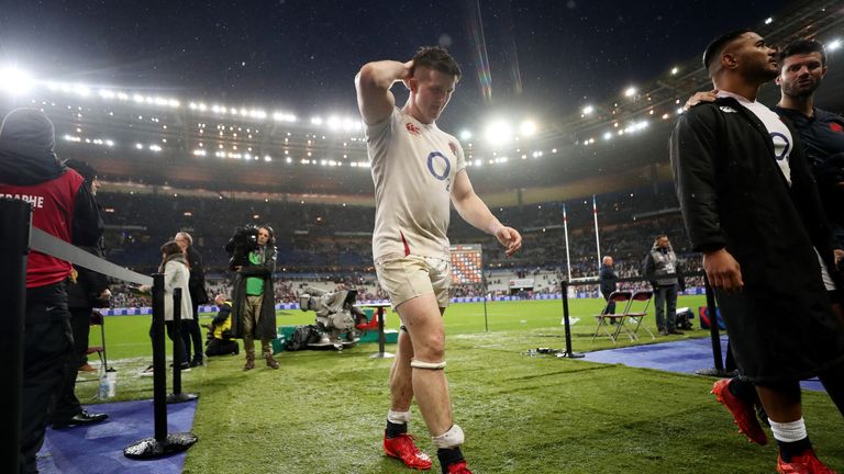 England's Tom Curry leaves the field at the end of the game