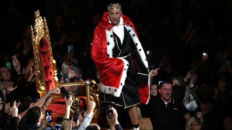 Tyson Fury arrives at the ring before the World Boxing Council World Heavy Title bout at the MGM Grand, Las Vegas. PA Photo. Picture date: Saturday February 22, 2020. See PA story BOXING Las Vegas. Photo credit should read: Bradley Collyer/PA Wire.